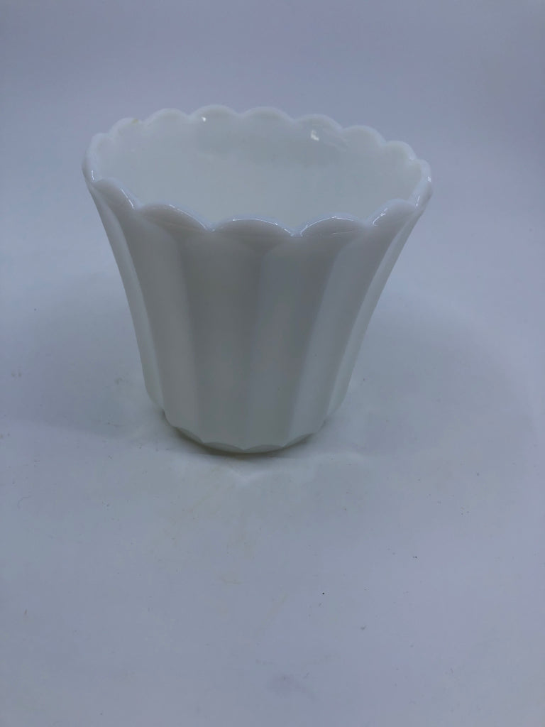 RIBBED MILK GLASS PLANTER.