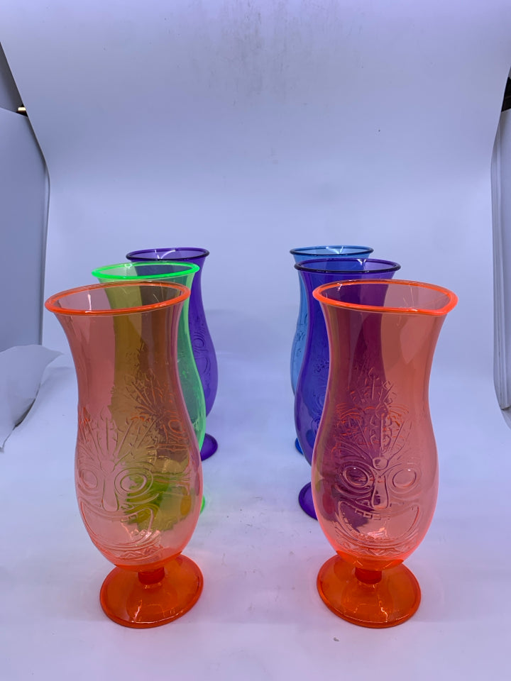 6 MELAMINE COLORFUL TIKI GLASSES.