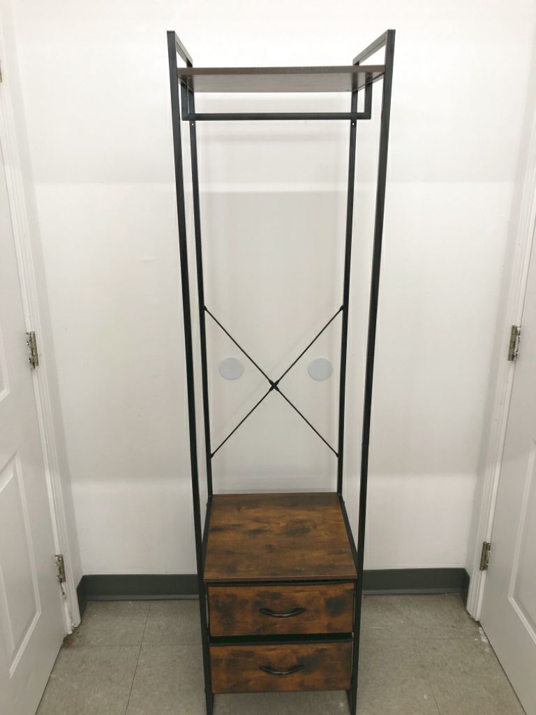 FAUX WOOD STANDING LIGHT WEIGHT CLOSET W/ 2 DRAWERS.