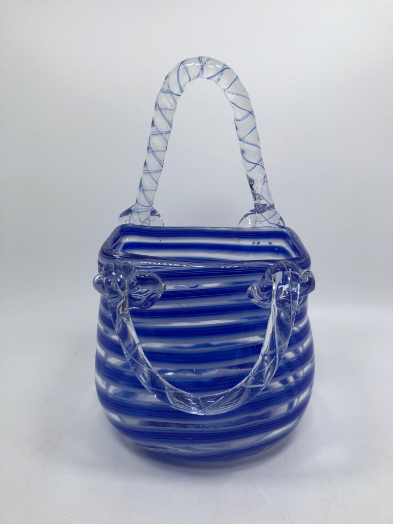 BLUE STRIPED GLASS PURSE.