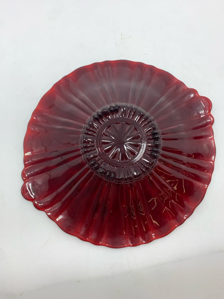 CRANBERRY GLASS FLARED PLATE.