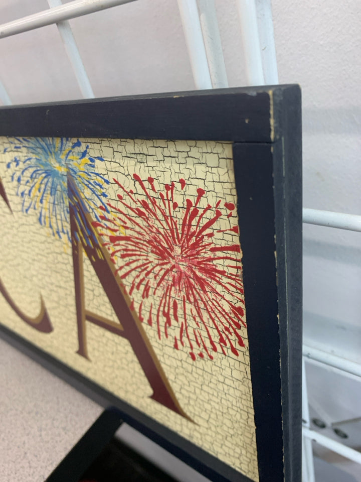AMERICA FIREWORK CRACKLE DESIGN FRAMED WALL-ART.