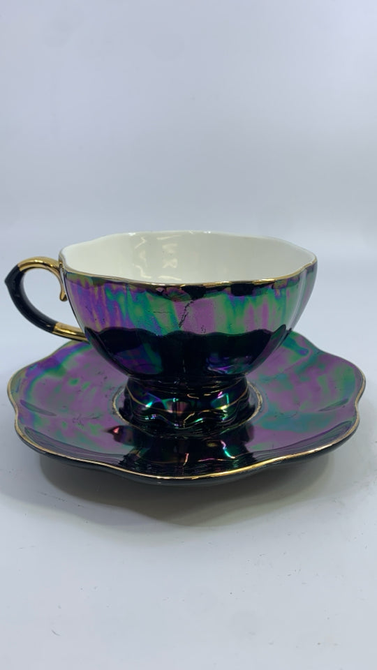 GOTHIC VICTORIAN BLACK CUP + SAUCER-GRACE TEAWARE.