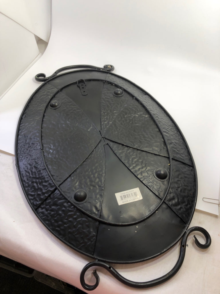 GREEN/RED HAMMERED COPPER TRAY W/HANDLES.