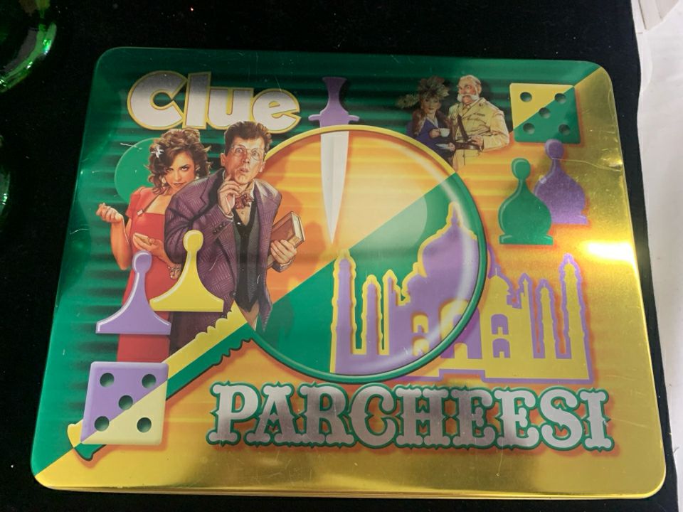 NEW CLUE AND PARCHEESI IN TIN
