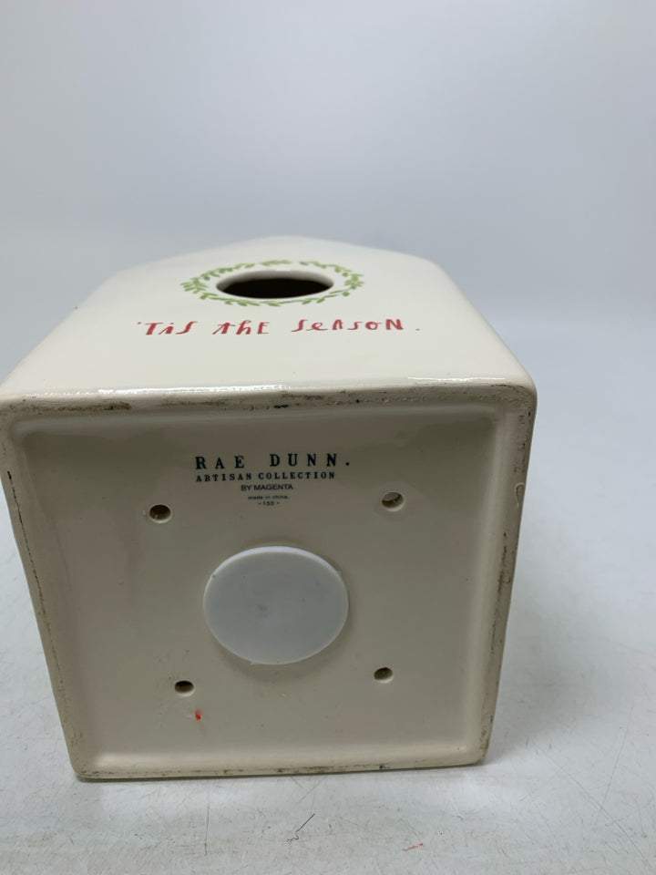 WHITE RAE DUNN TIS THE SEASON BIRDHOUSE.