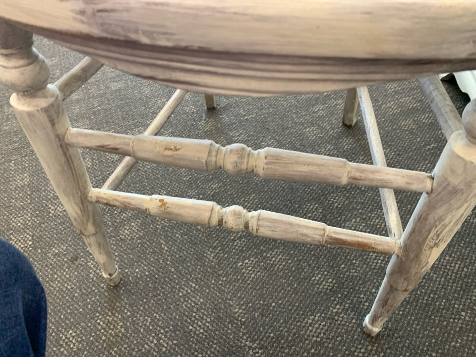 RUSTIC OFF WHITE DESK W/ 3 DRAWERS + CANE CHAIR.