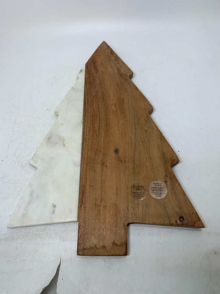 MARBLE/WOOD CHRISTMAS TREE SHAPED CUTTING BOARD.