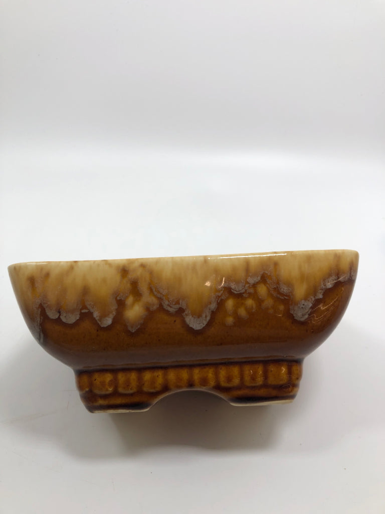 VTG BROWN DRIP GLAZE RECTANGLE POTTERY PLANTER.