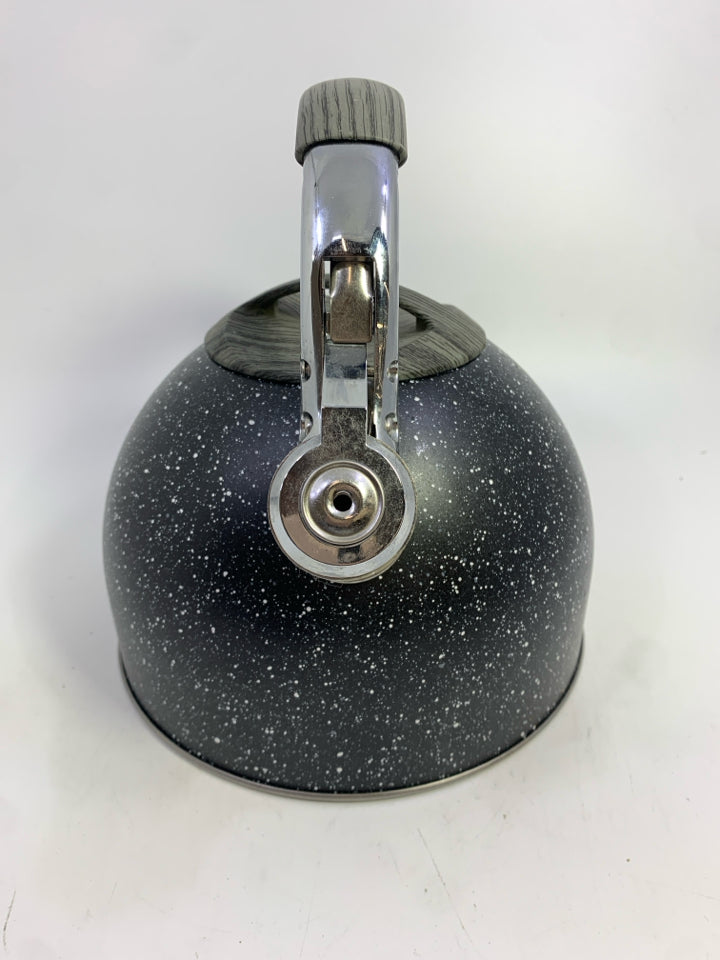 BLACK SPECKLED STAINLESS STEEL KETTLE.