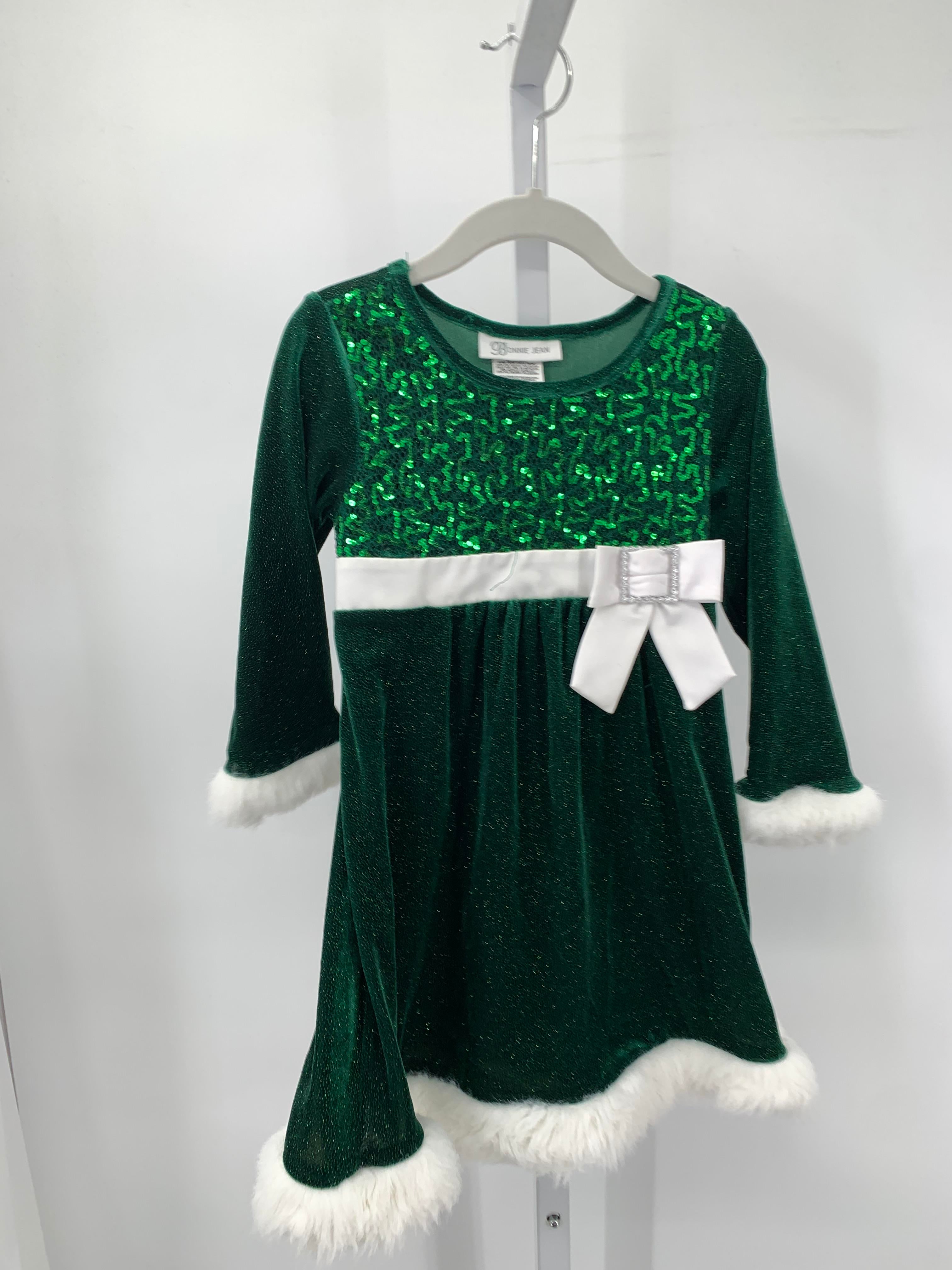 LONG SLV DRESS SEQUINS FAUX FUR TRIM