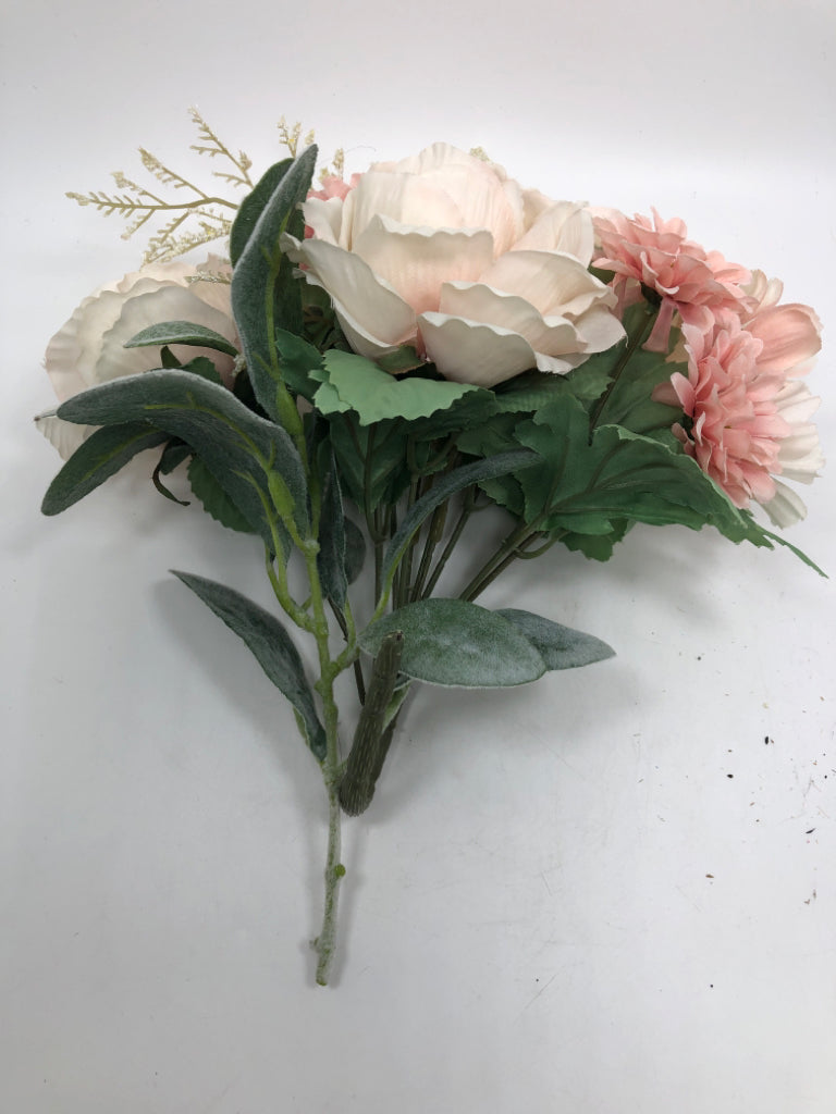 PINK FLORALS IN WHITE PITCHER.