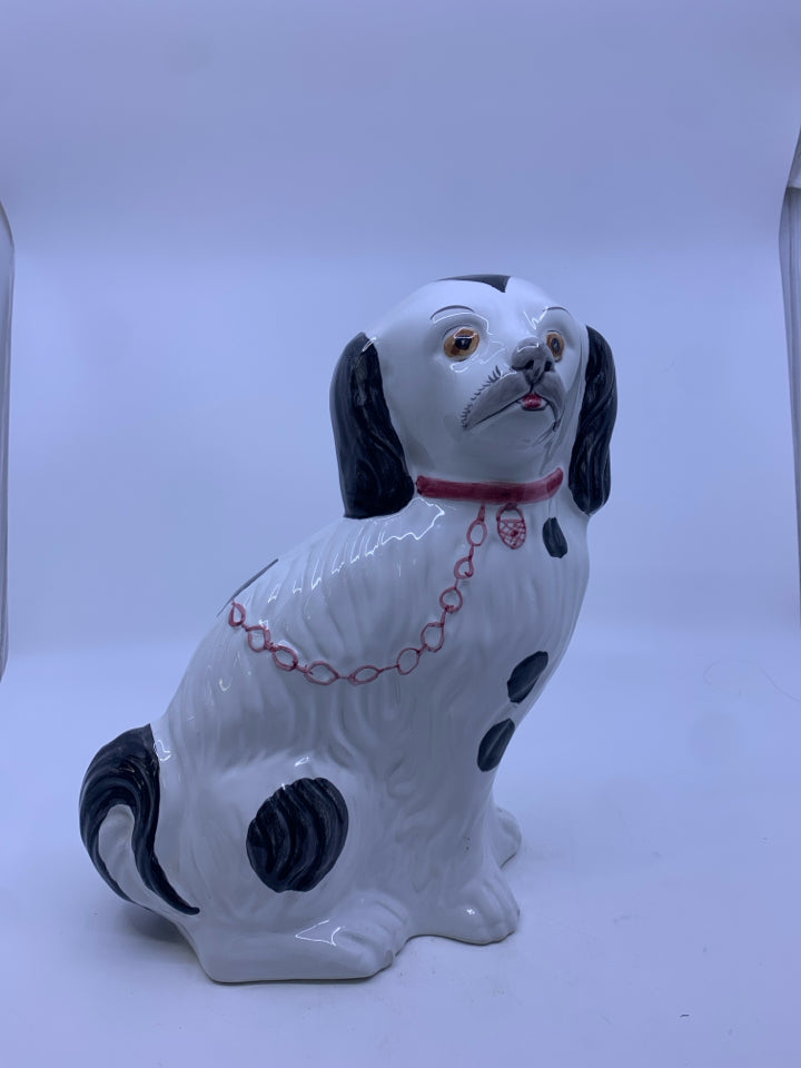 CERAMIC HAND PAINTED WHITE W BLACK SPOTS DOG.