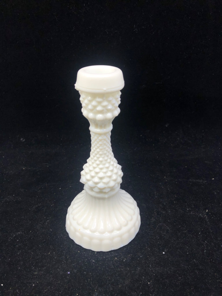 VTG WHITE MILK GLASS HOBNAIL CANDLE STICK.