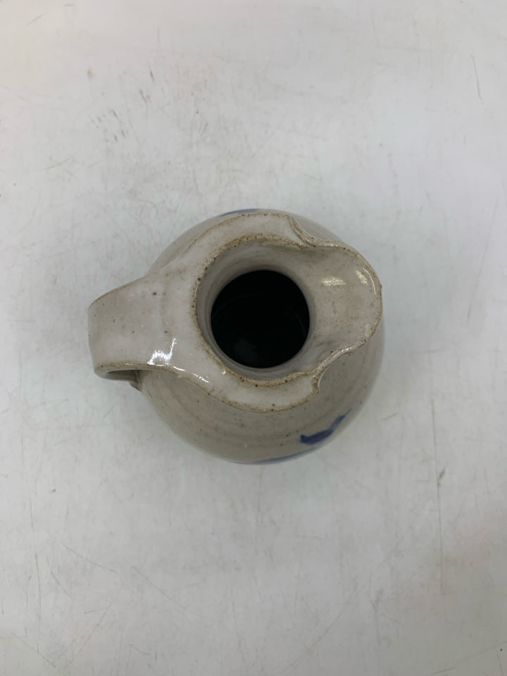 LIGHT GREY W/ BLUE BOTTOM PITCHER W/ SEAGULL ON ROCK.