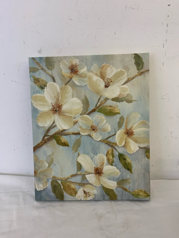 WHITE FLORAL ON CANVAS.