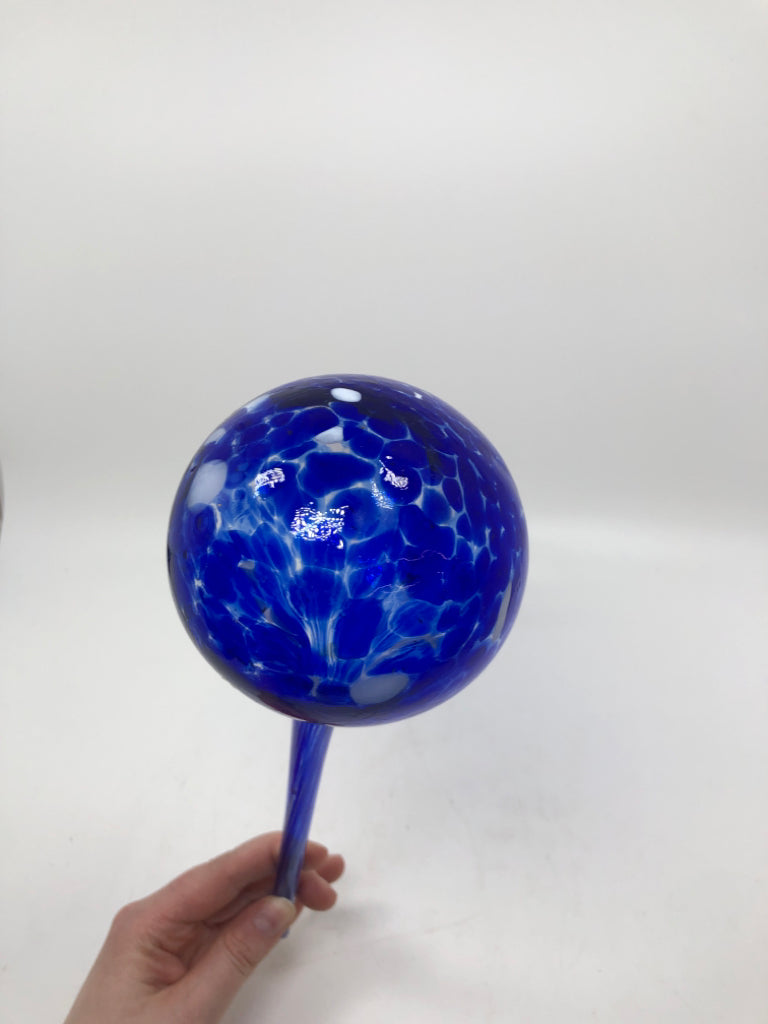 BLUE BLOWN GLASS WATERING GLOBE.