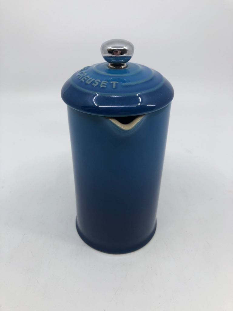 BLUE CERAMIC FRENCH PRESS.