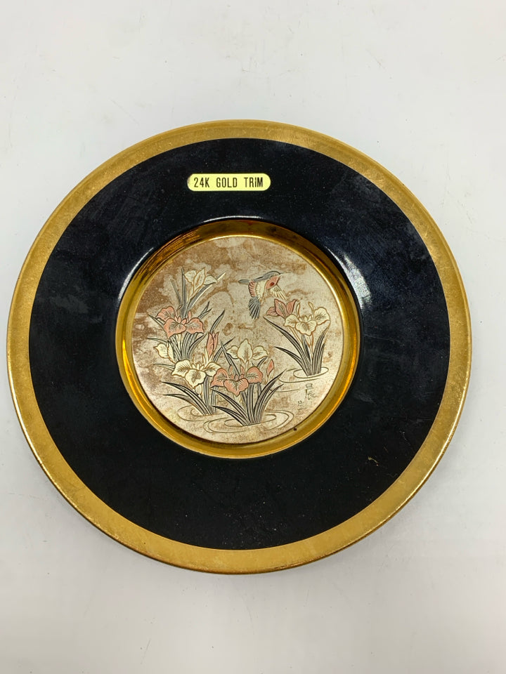 VTG CHOKIN BIRD AND FLOWER GOLD RIMMED ASIAN STYLE PLATE.