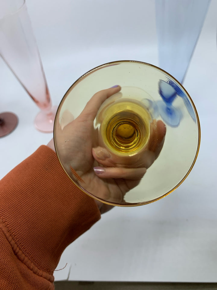 4 COLORFUL FOOTED GLASSES.