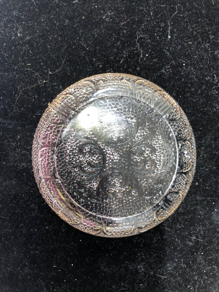 4 ROUND VTG GLASS COASTERS W GOLD RIM.