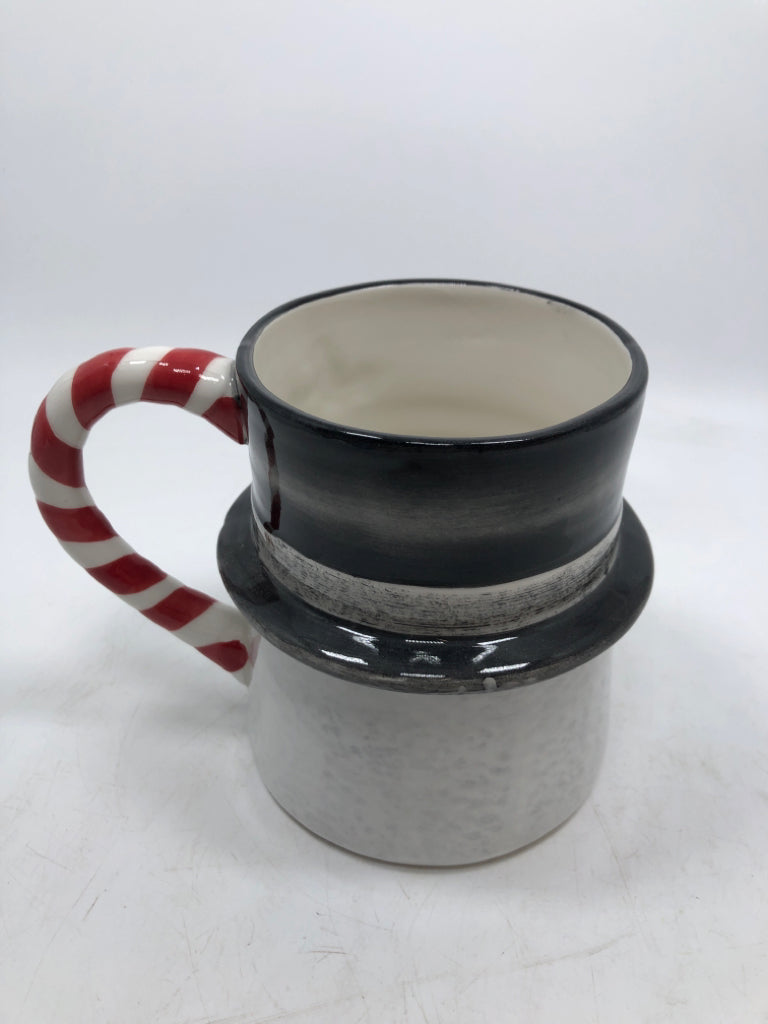 CERAMIC SNOWMAN HEAD W/ TOP HAT MUG.