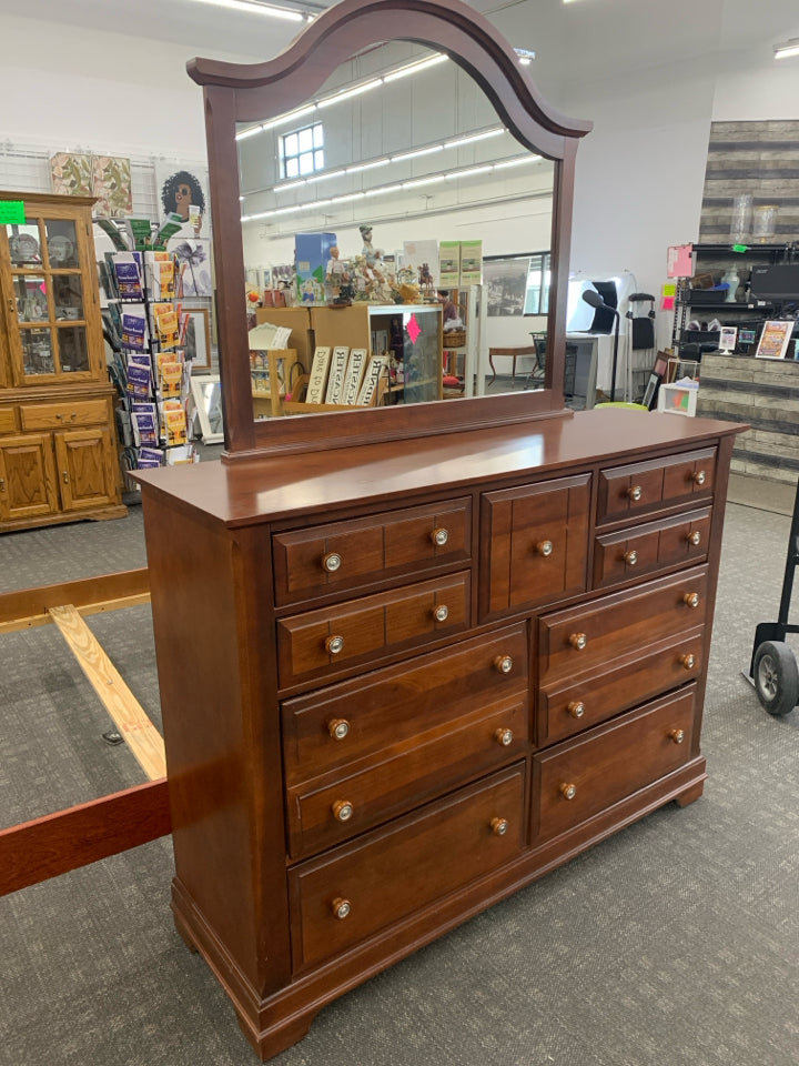 8 DRAWER CHERRY DRESSER W/MIRROR.