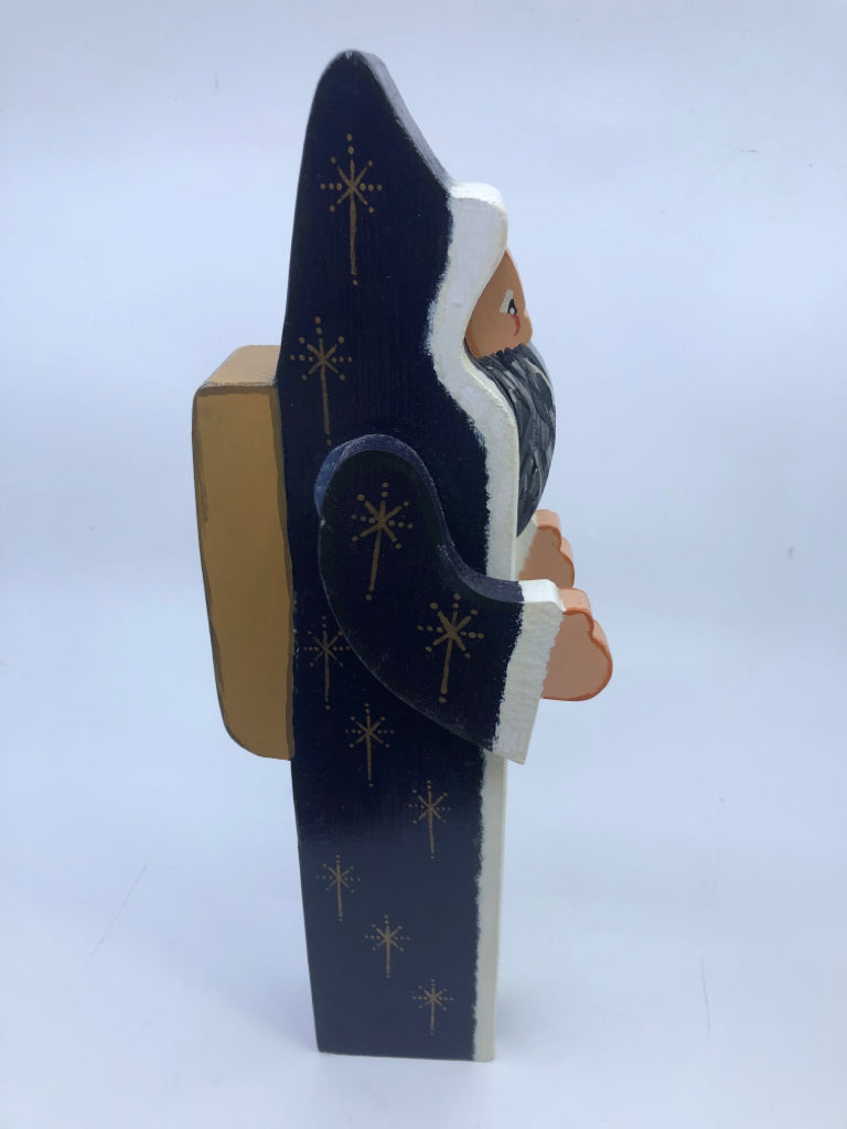 BLUE CARVED WOODED SANTA.