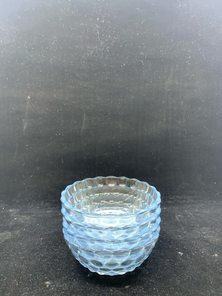 4 BUBBLE DESIGN LIGHT BLUE TINT GLASS BOWLS.