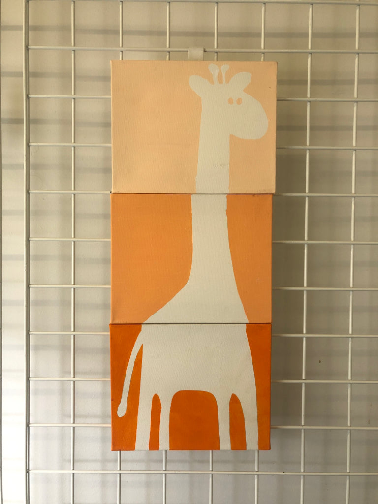 3 MULTI COLORED GIRAFFE WALL ART.