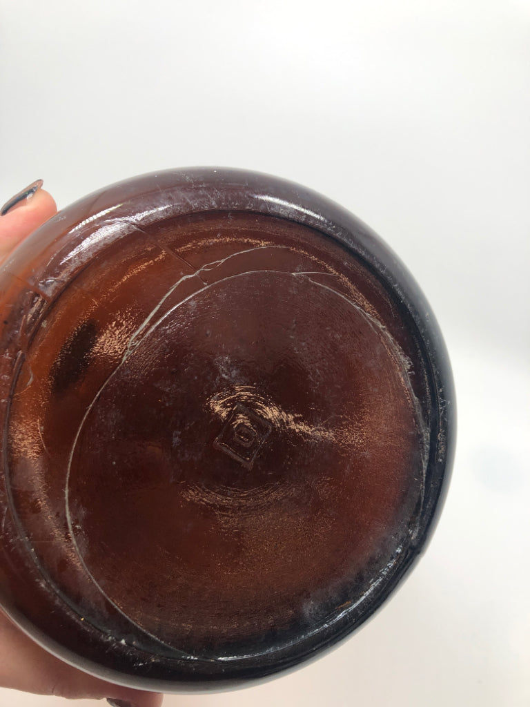 LG AMBER GLASS APOTHECARY BOTTLE W/CORK.