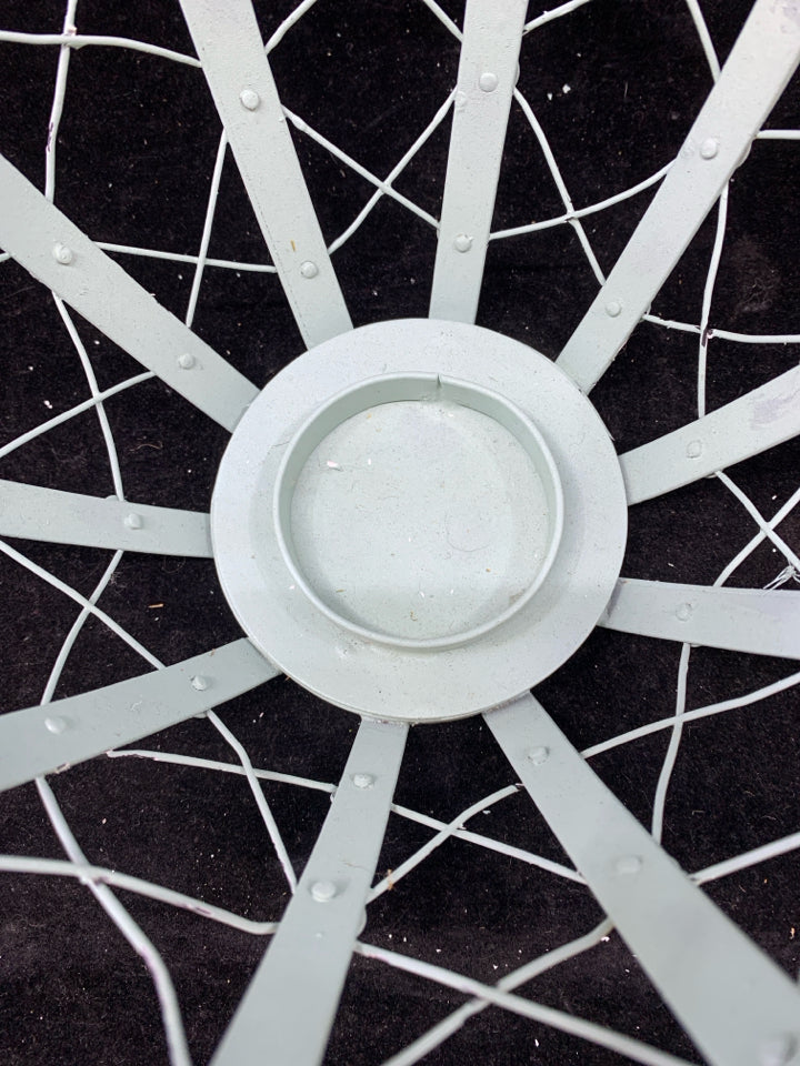 SAGE GREEN METAL APPLE SHAPED LANTERN CANDLE HOLDER.