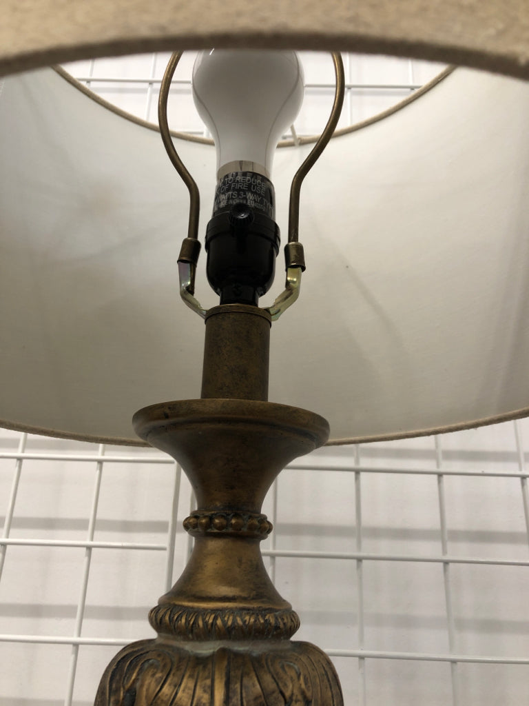 DISTRESSED BRASS WITH TAN SHADE.