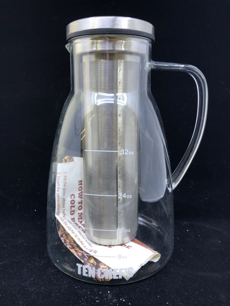 TEN CHEFS COLD BREW COFFEE MAKER GLASS/STAINLESS STEEL.