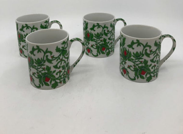 4 WILLIAM SONOMA GREEN PLANT MUGS.