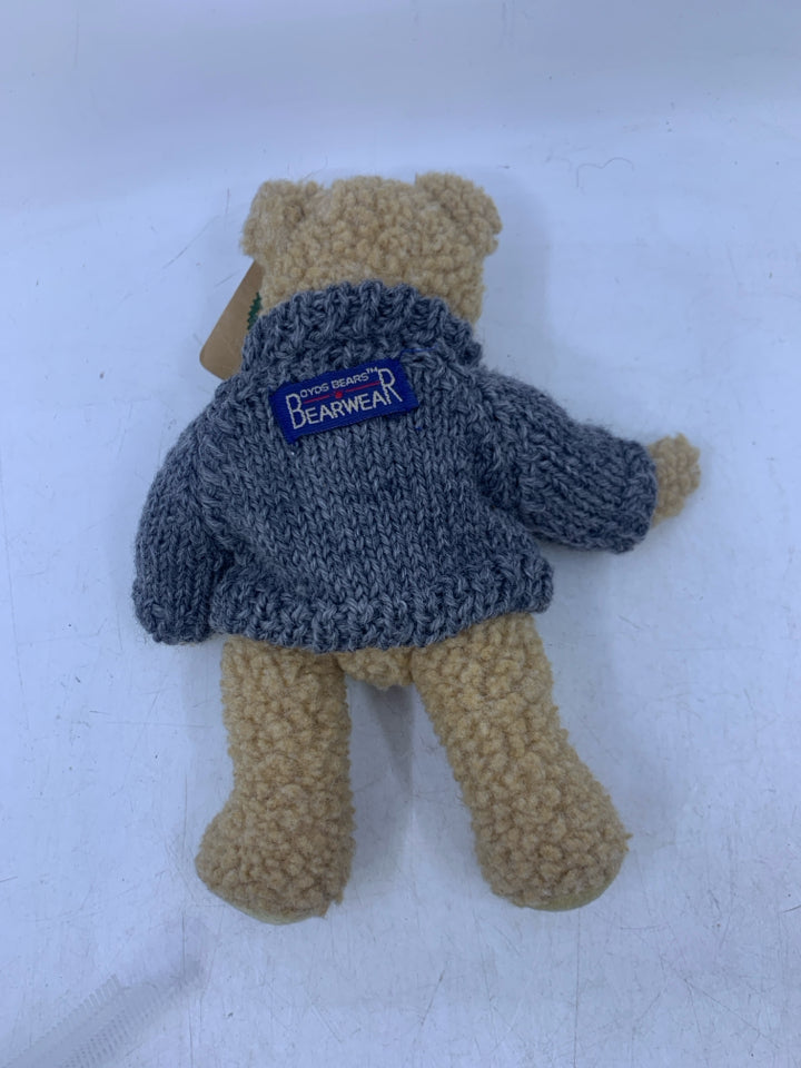 SMALL TAN BEAR W/ DARK BLUE TEDDY SWEATER BOYDS BEAR.