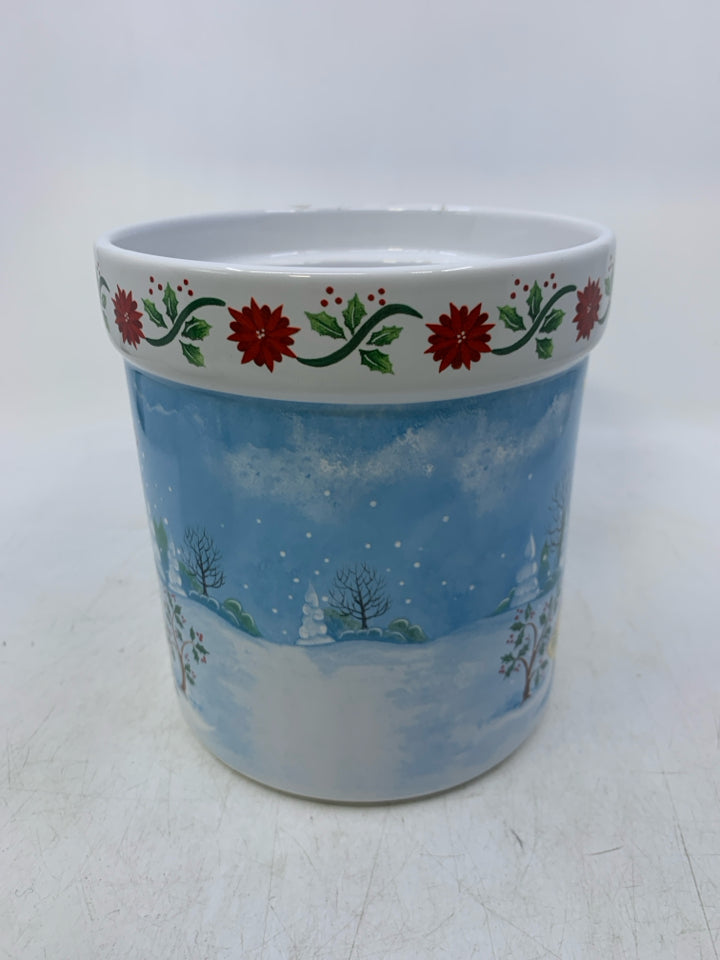 CERAMIC HEARTWOOD CREEK JIM SHORE SANTA CANISTER.