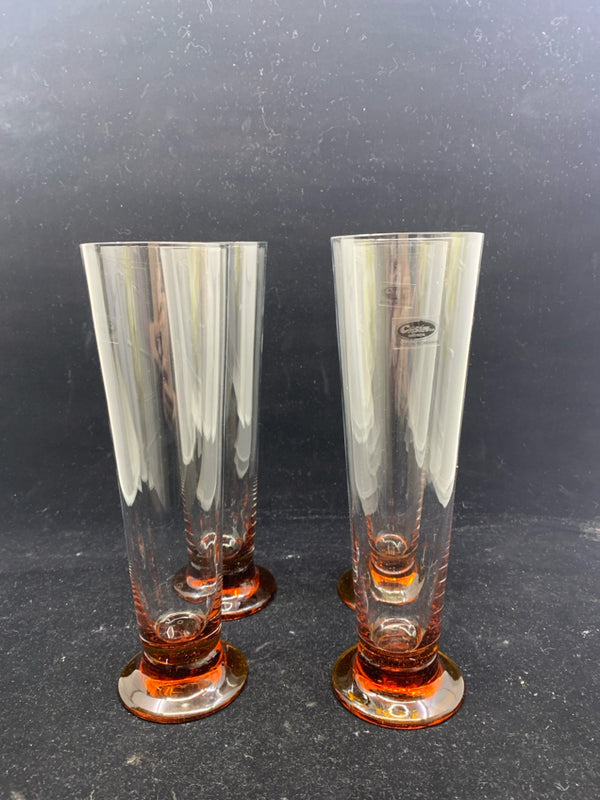 4 TALL BROWN OMBRE BEER GLASSES.