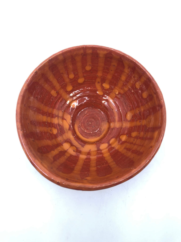 ORANGE W DRIP POTTERY DISH.