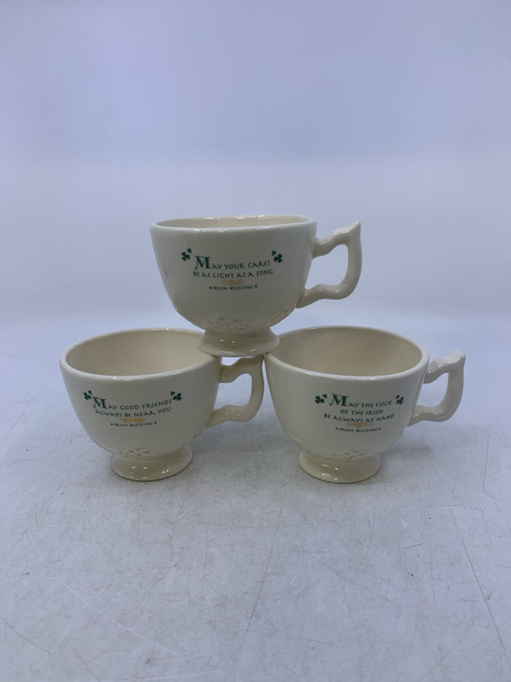 3 FOOTED IRISH BLESSING TEA CUPS.