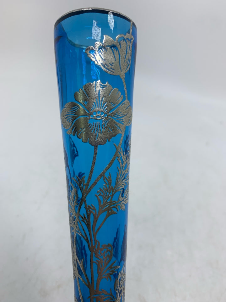 VTG SILVER ON GLASS BUD VASE.