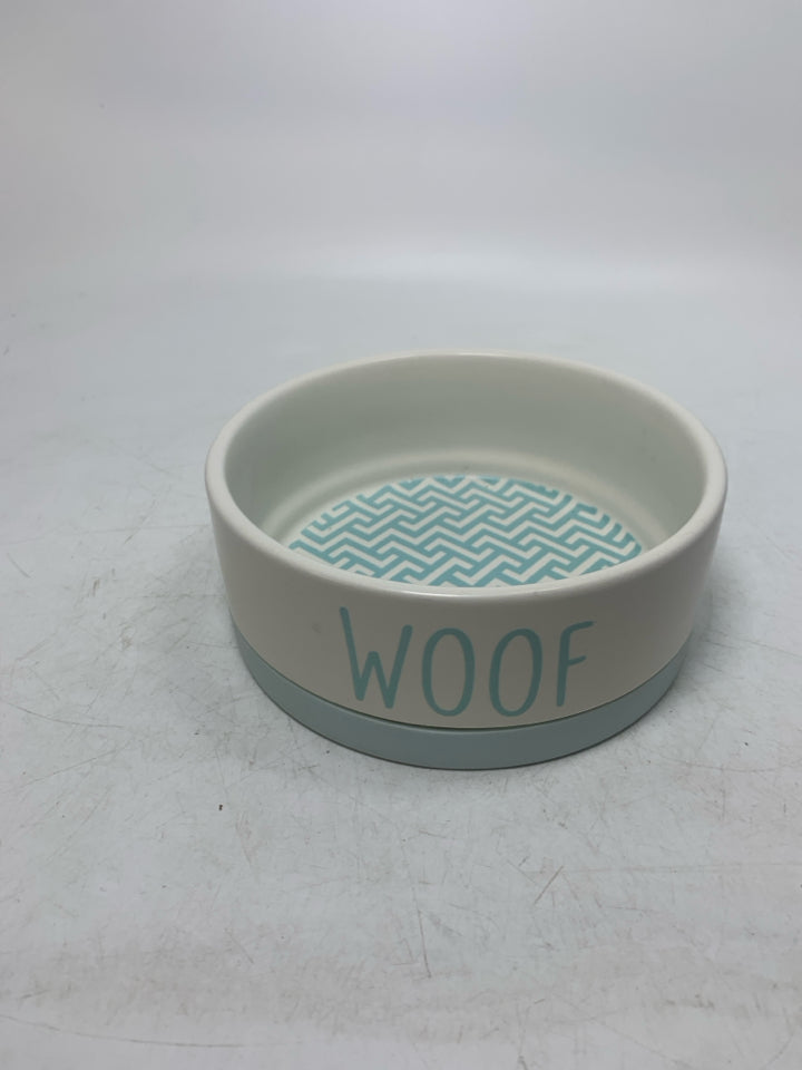 BLUE ZIG ZAG "WOOF" WATER BOWL STONEWARE.