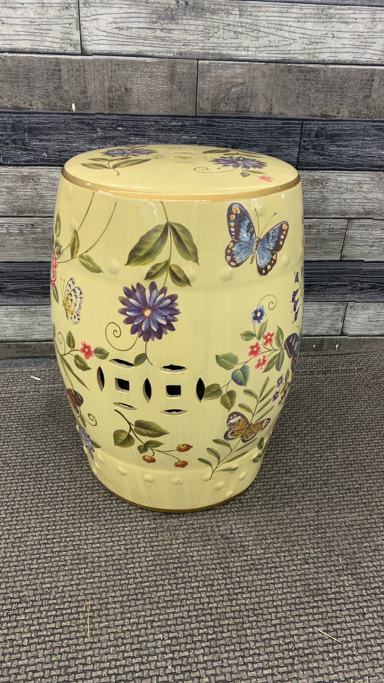 BUTTERFLY PAINTED GARDEN STOOL.