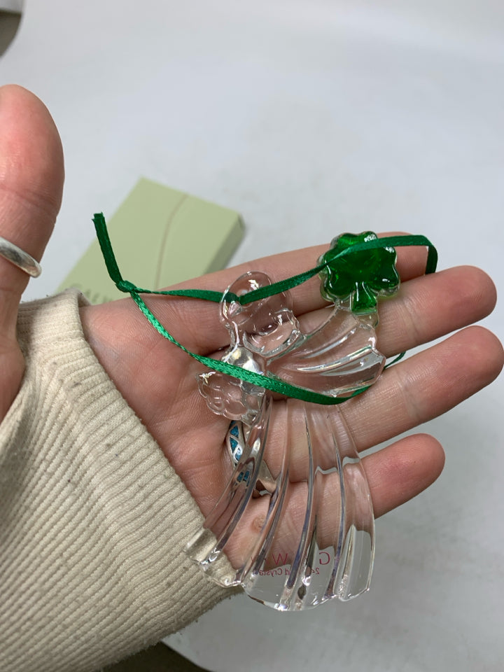 IN BOX GALWAY CRYSTAL ANGEL W/ GREEN SHAMROCK ORNAMENT.