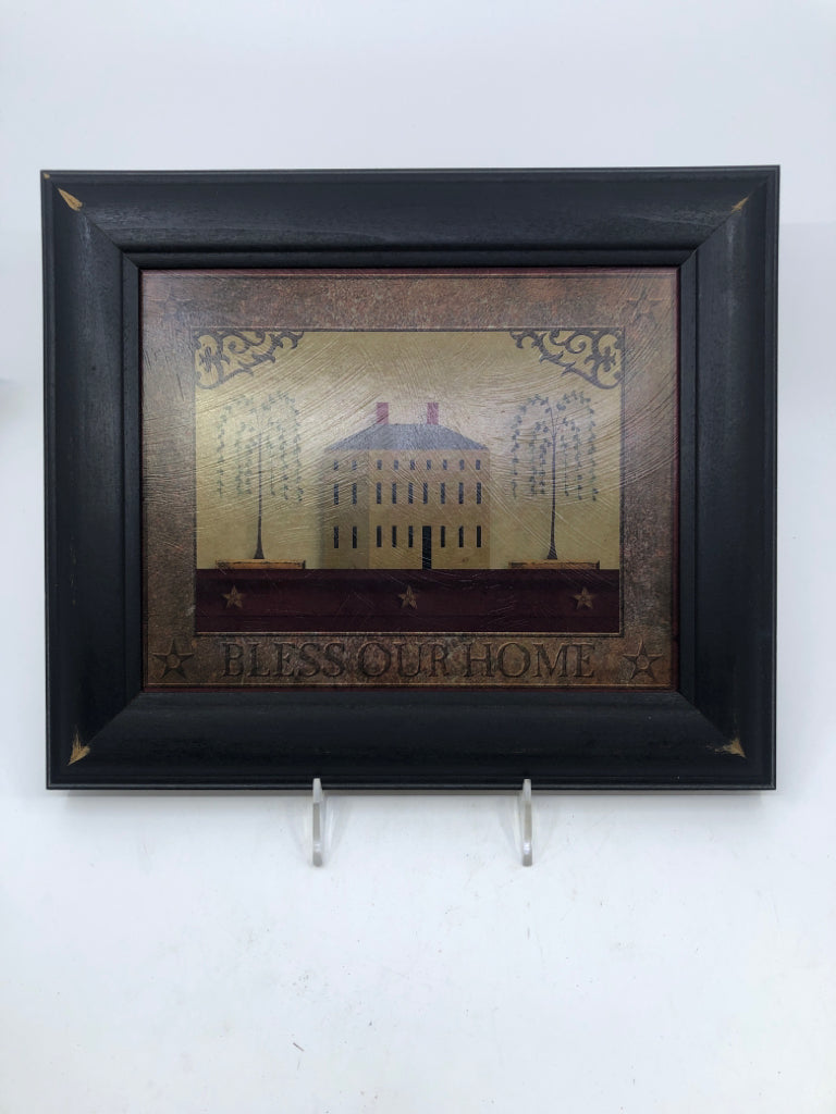 PRIMITIVE BLESS OUR HOUSE IN BLACK FRAME WALL ART.