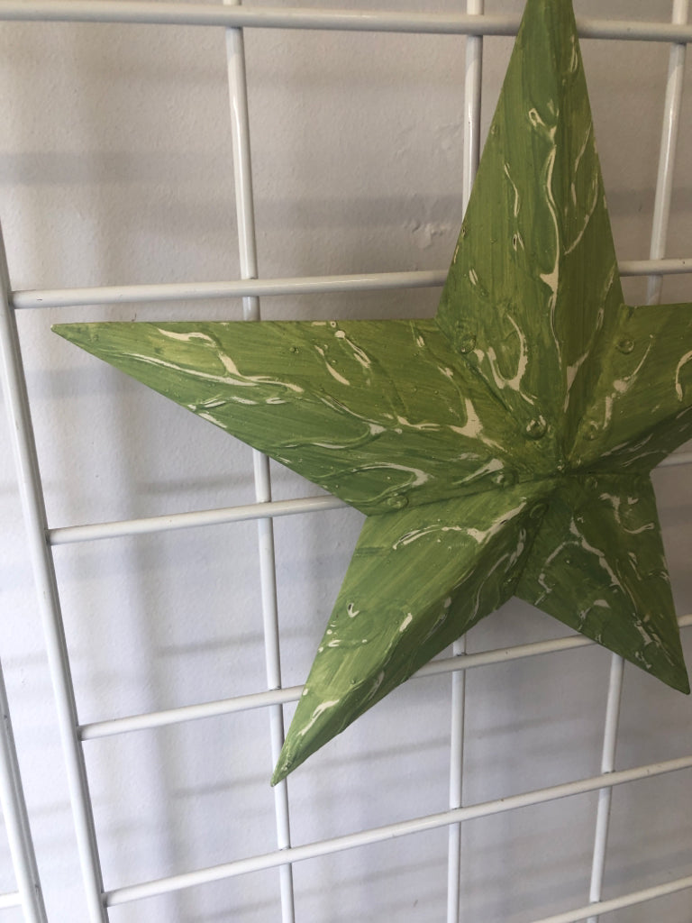 GREEN PAINTED STAR WALL HANGING.