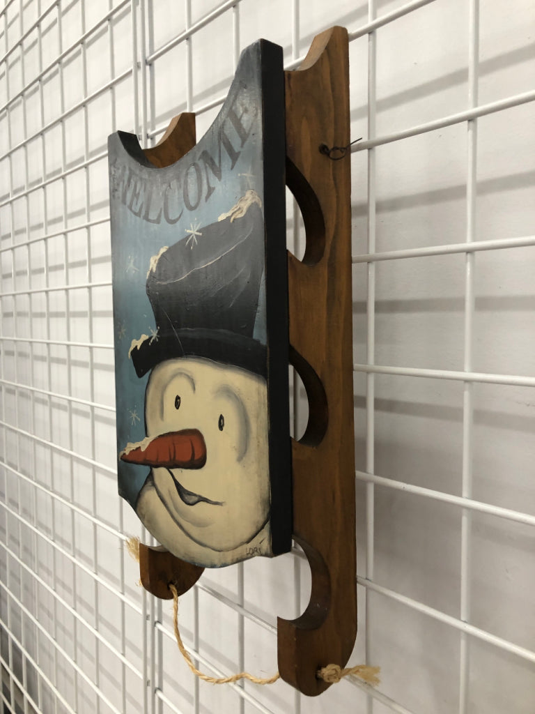 "WELCOME" SNOWMAN PAINTED SLED.