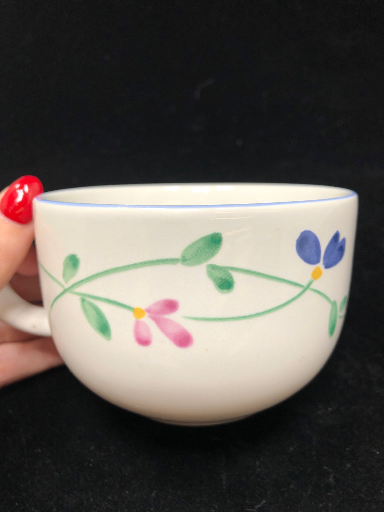 4 ALLEGRO FLORAL STONEWARE MUGS.