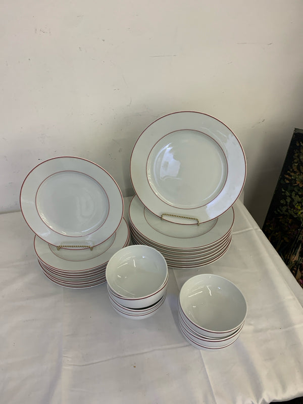 24 PC SET SERV FOR 8 RED RIMMED DISH SET.