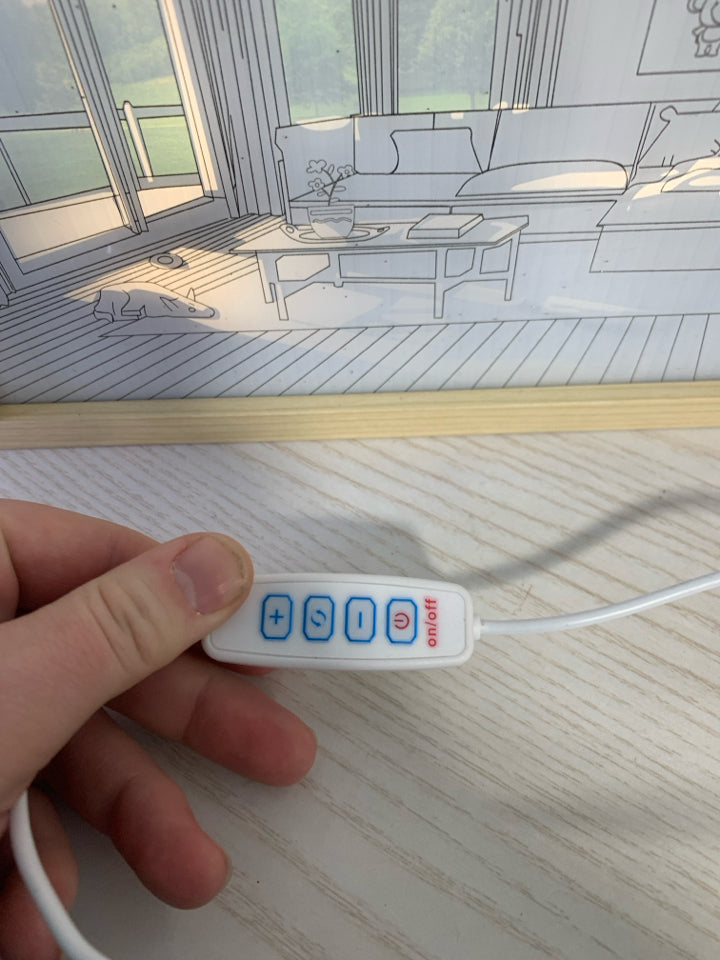 LIGHT UP LIVING ROOM THEMED SHADOW BOX.